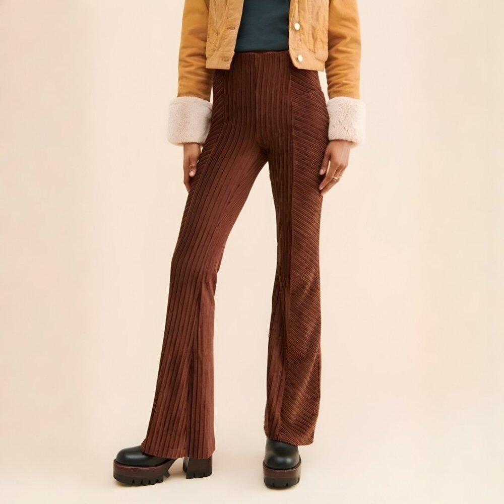 Free People Penny Flare Velvet Pants - Brown, Excellent Condition, Sz. Small